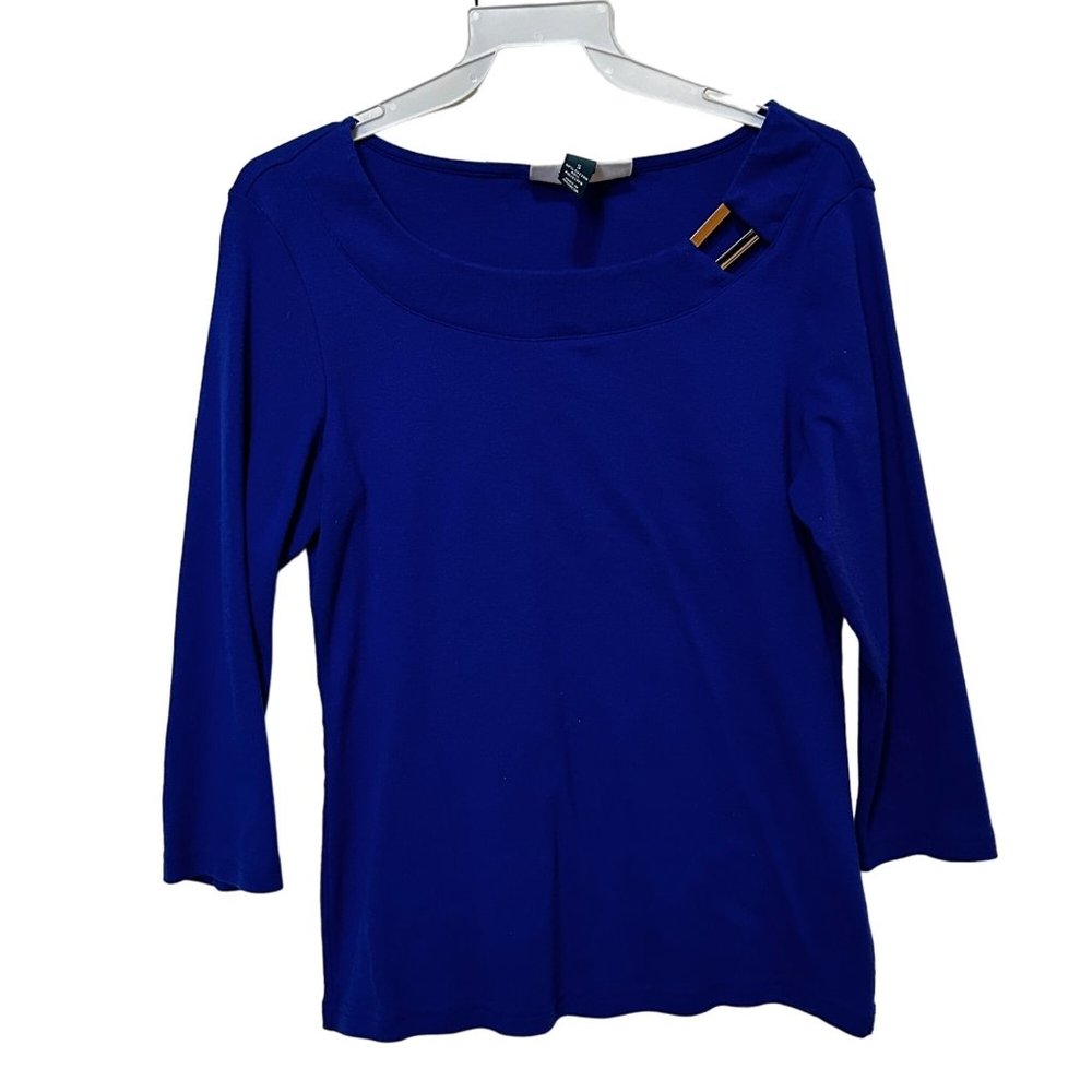 Karen Scott Blue Boat Neck Long Sleeve Top Women's Size Small 1532